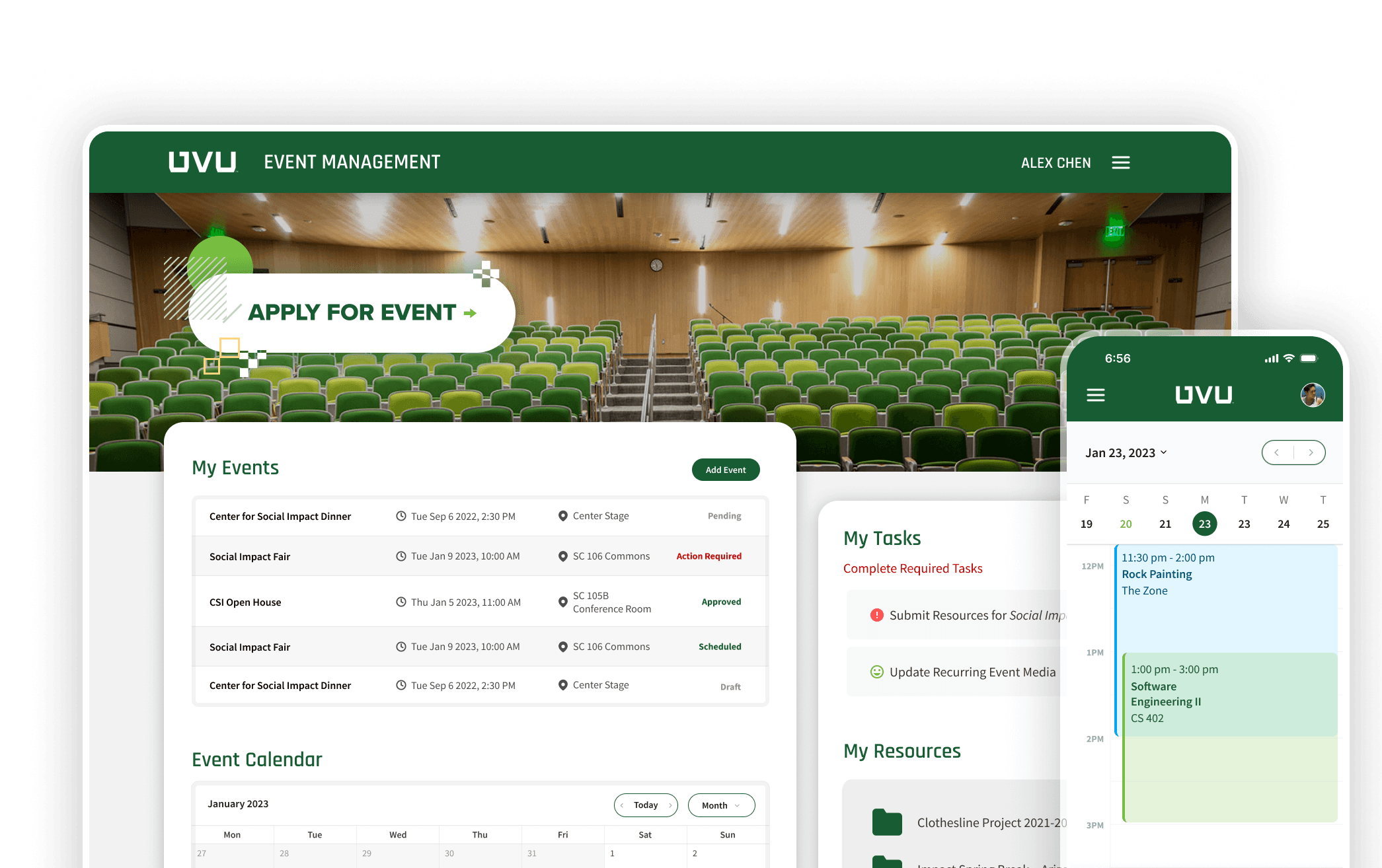 The consolidated event management system from a student/organizer view.